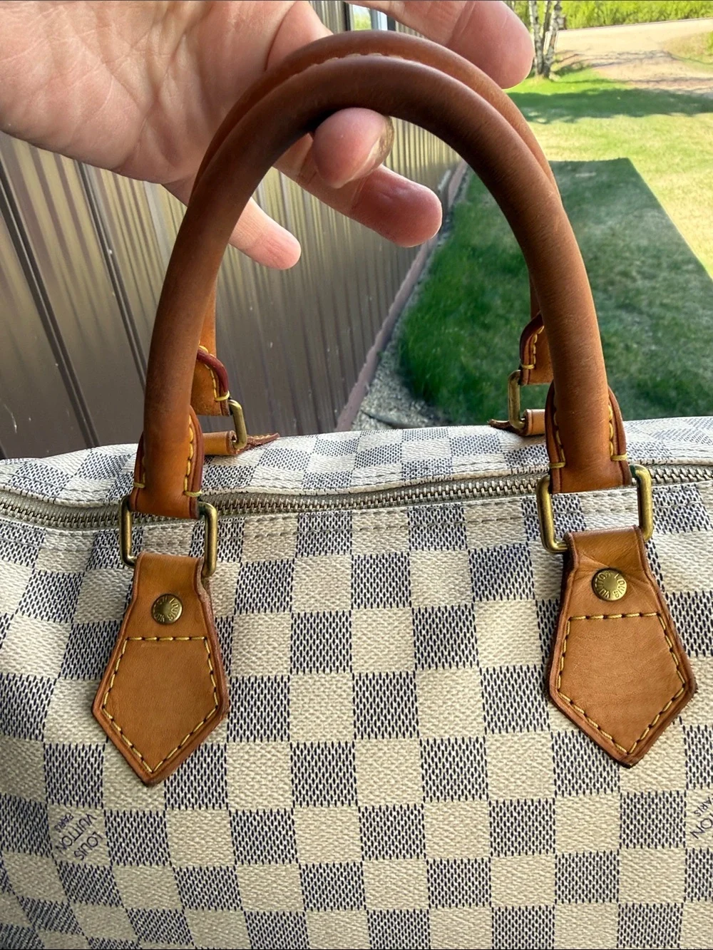 Louis Vuitton Damier Azur Speedy Satchel - Cream & Brown - Picture 7 of 16